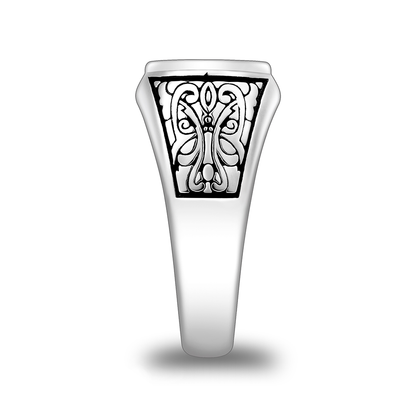 خاتم رجالي إسلامي من الفضة الخالصة عيار 925 مطلي روديوم و اسود