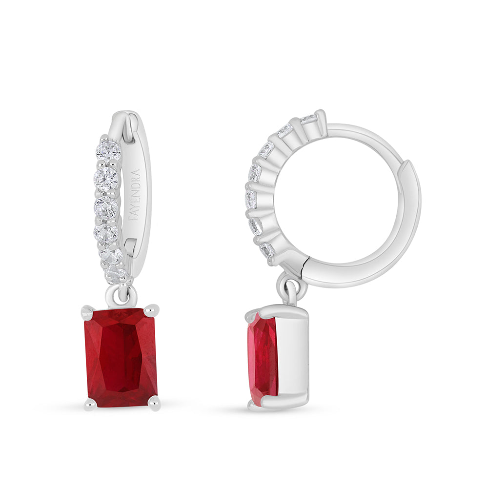 Sterling Silver 925 Earring Rhodium Plated Embedded With Ruby Corundum And White Zircon