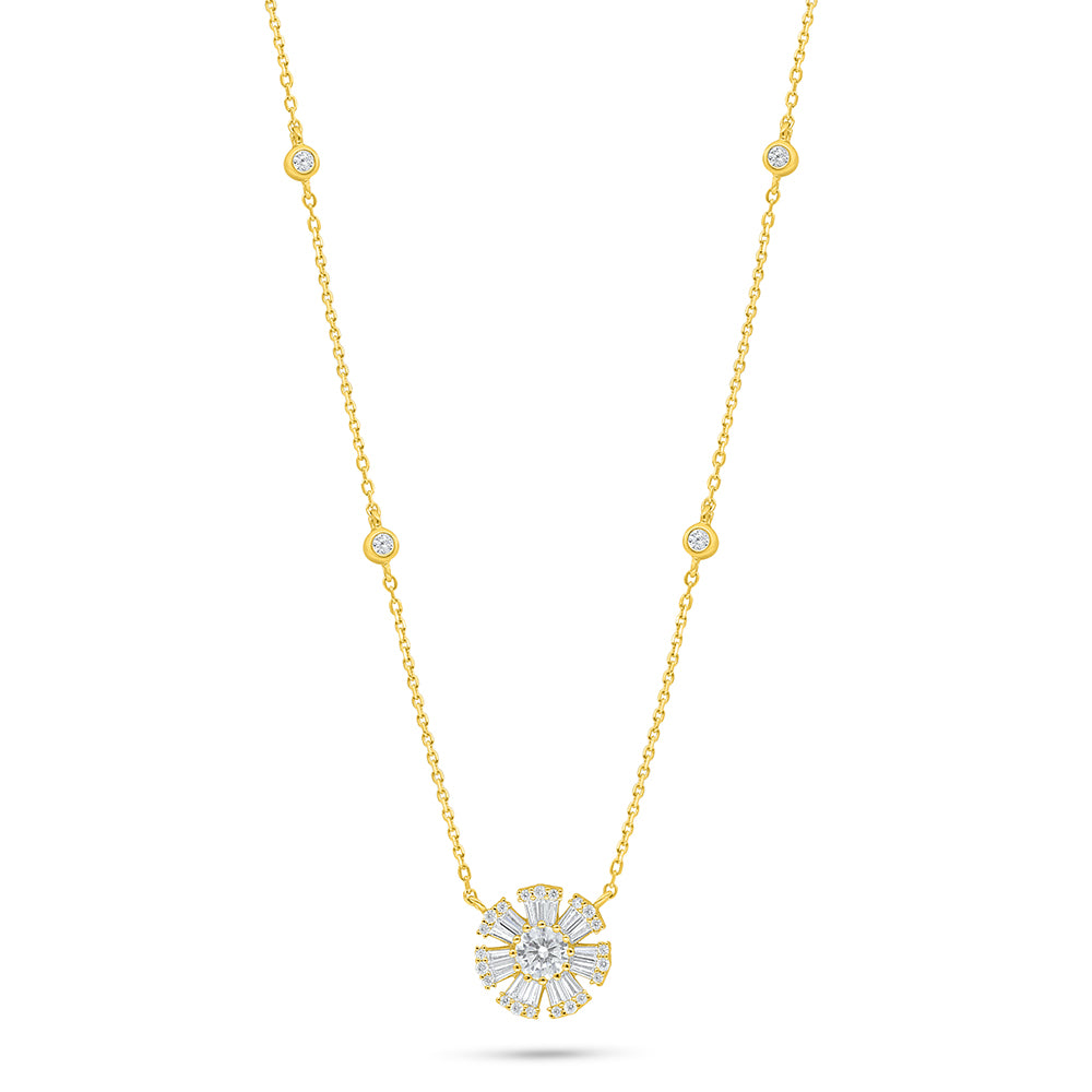 Sterling Silver 925 Necklace Golden Plated Embedded With White Zircon