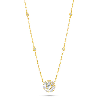 Sterling Silver 925 Necklace Golden Plated Embedded With White Zircon