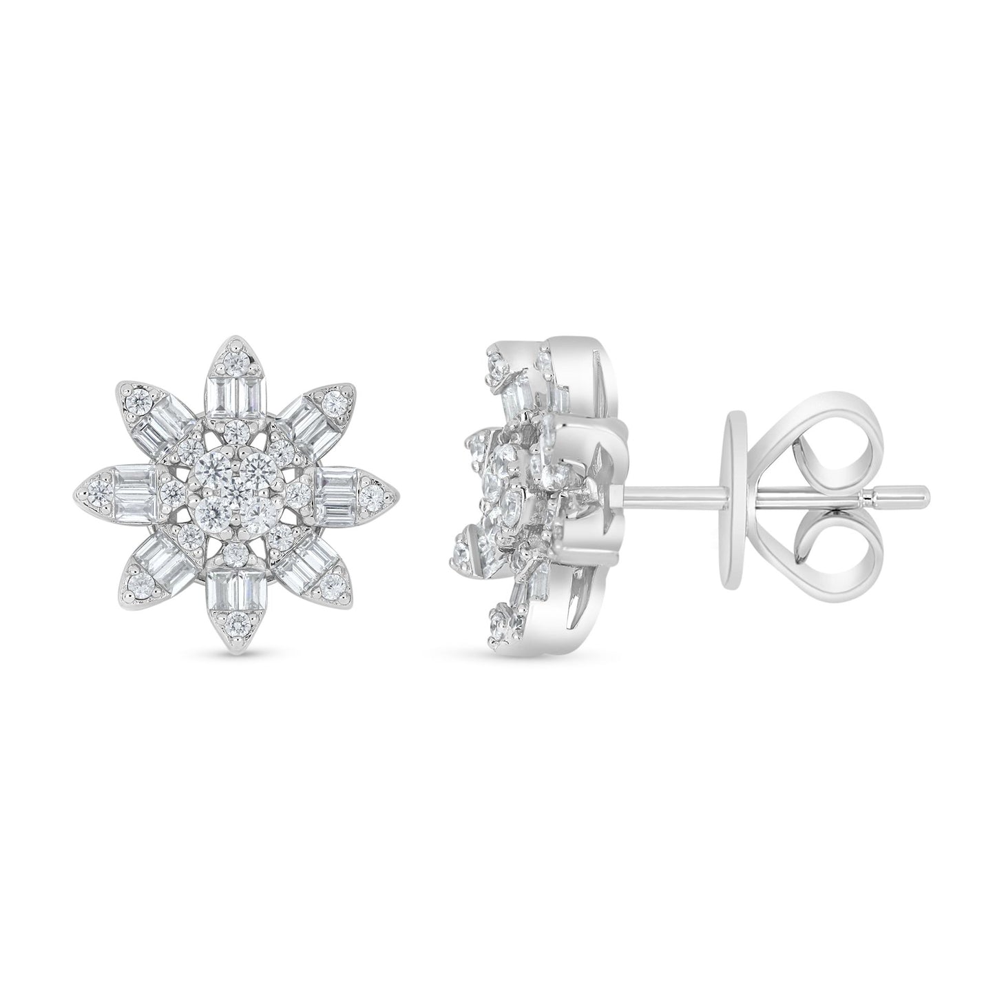 Sterling Silver 925 Earring Rhodium Plated Embedded With White Zircon