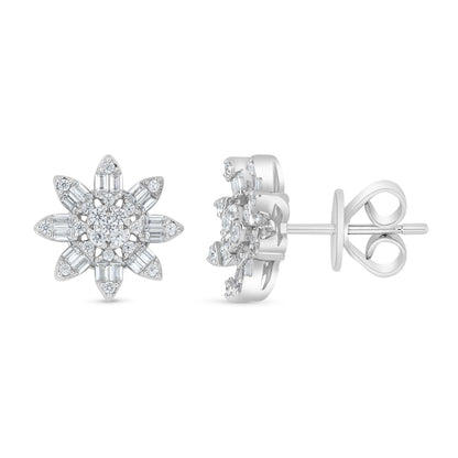 Sterling Silver 925 Earring Rhodium Plated Embedded With White Zircon