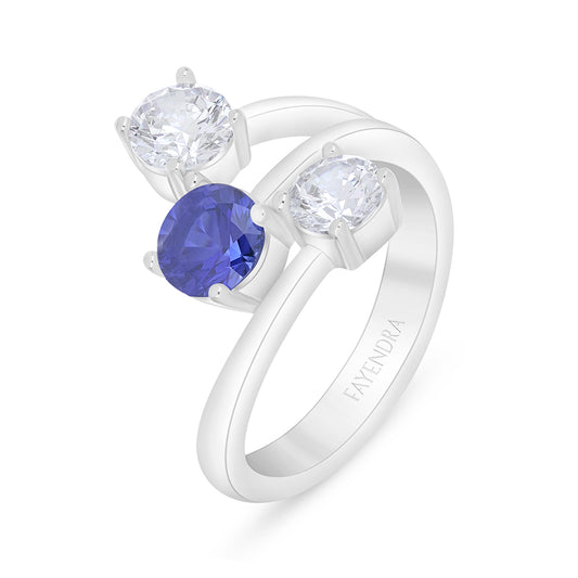 خاتم من الفضة الخالصة عيار 925 مطلي روديوم مرصع زفير كروندوم و فص ابيض