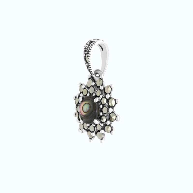 Sterling Silver 925 Pendant Embedded With Natural Blue Shell And Marcasite Stones