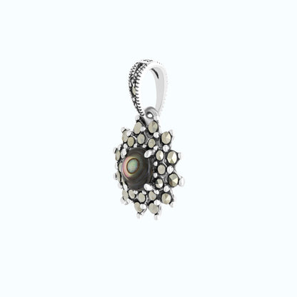 Sterling Silver 925 Pendant Embedded With Natural Blue Shell And Marcasite Stones