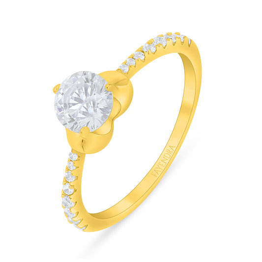 Sterling Silver 925 Ring Golden Plated Embedded With White Zircon