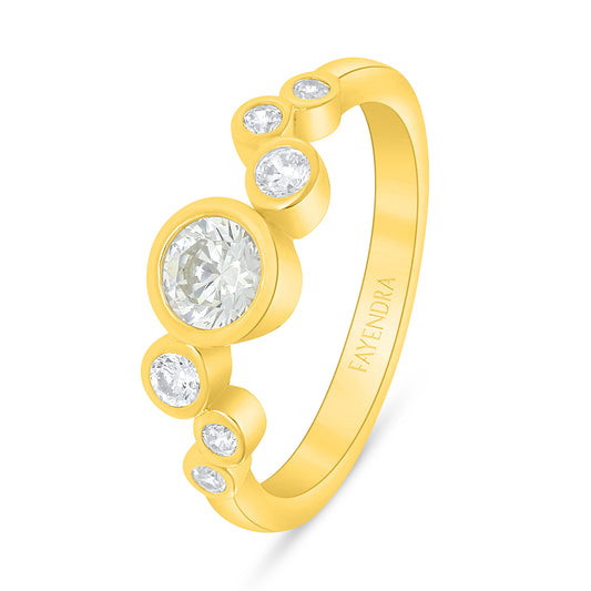 Sterling Silver 925 Ring Golden Plated Embedded With Yellow Diamond And White Zircon