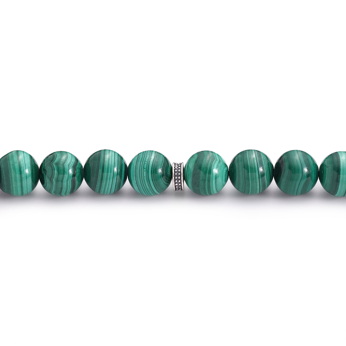 Rosary 33 Malachite Round Bead 12 mm With Oxidized Sterling Silver 925 Set LOGO