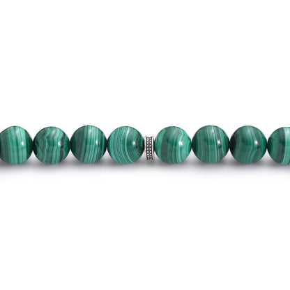 Rosary 33 Malachite Round Bead 12 mm With Oxidized Sterling Silver 925 Set LOGO