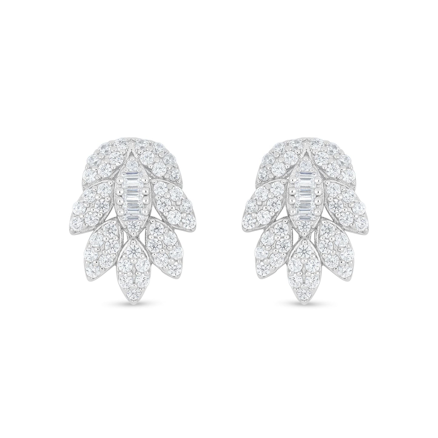 Sterling Silver 925 Earring Rhodium Plated Embedded With White Zircon