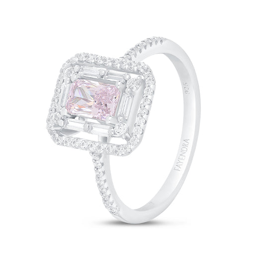 Sterling Silver 925 Ring Rhodium Plated Embedded With Pink Zircon And White Zircon