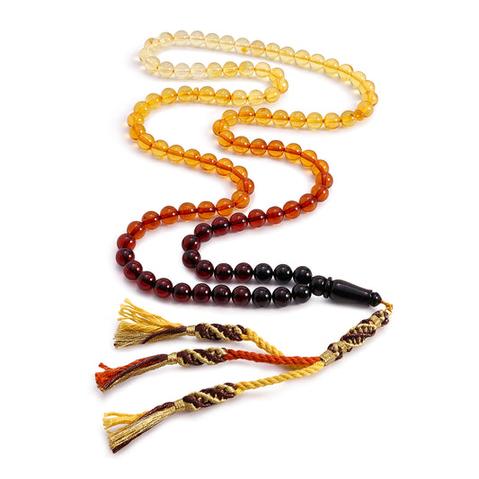 Rosary 100 Embedded With Natural Multi colored Amber Round Faceted Beads 8 mm And Fabric Tassel