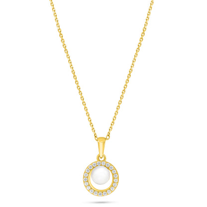 Sterling Silver 925 Necklace Golden Plated Embedded With Natural White Pearl And White Zircon