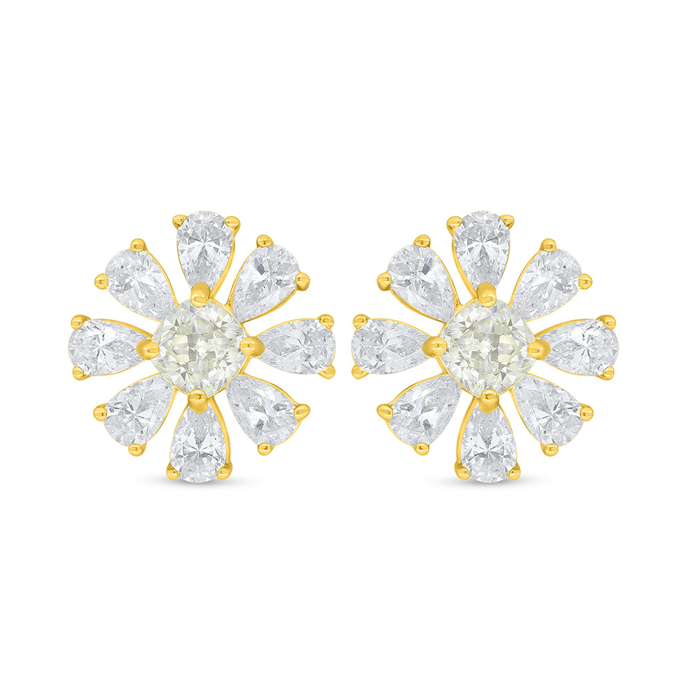 Sterling Silver 925 Earring Golden Plated Embedded With White Zircon