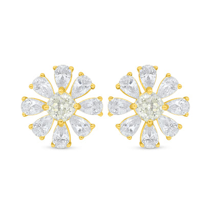 Sterling Silver 925 Earring Golden Plated Embedded With White Zircon