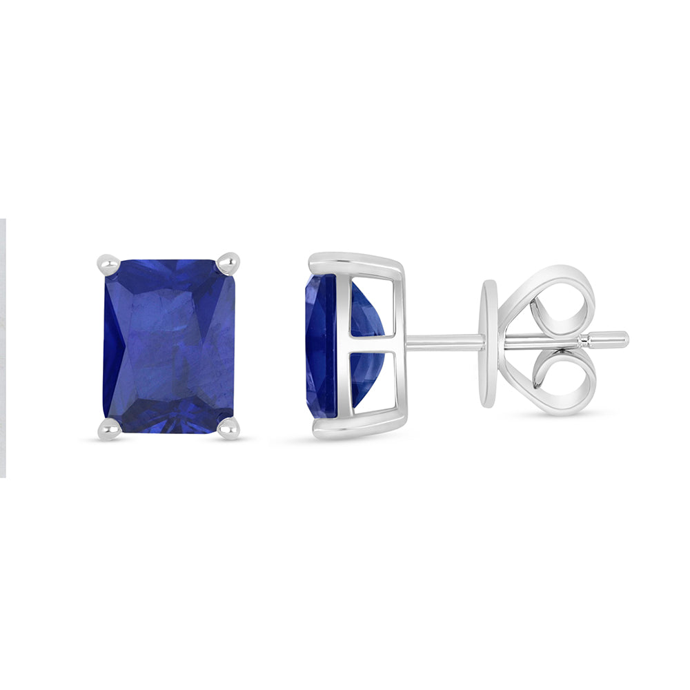 Sterling Silver 925 Earring Rhodium Plated Embedded With Sapphire Corundum