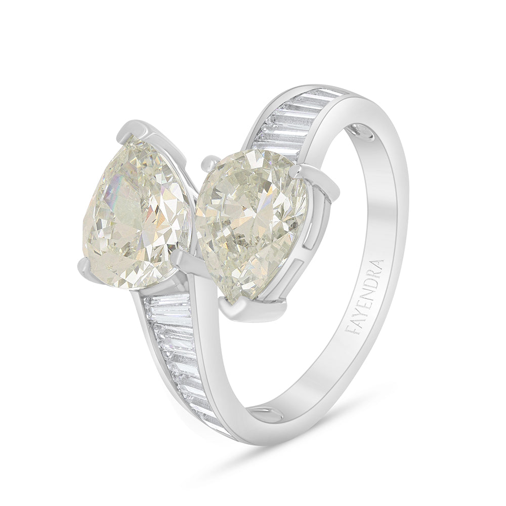 Sterling Silver 925 Ring Rhodium Plated Embedded With Diamond Zircon And White Zircon
