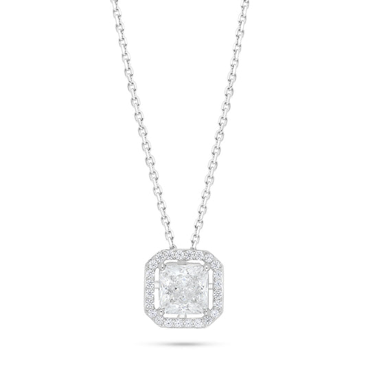 عقد من الفضة الخالصة عيار 925 مطلي روديوم مرصع فص ابيض