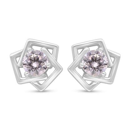 Sterling Silver 925 Earring Rhodium Plated Embedded With Pink Zircon