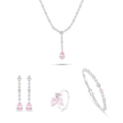 Sterling Silver 925 SET Rhodium Plated Embedded With Pink Zircon And White Zircon