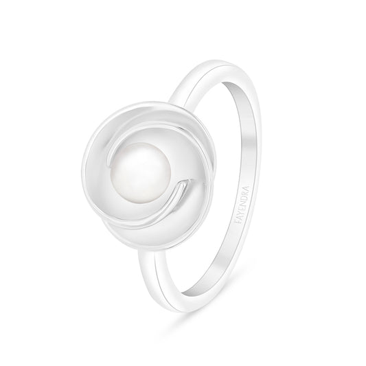 Sterling Silver 925 Ring Rhodium Plated Embedded With Natural White Pearl