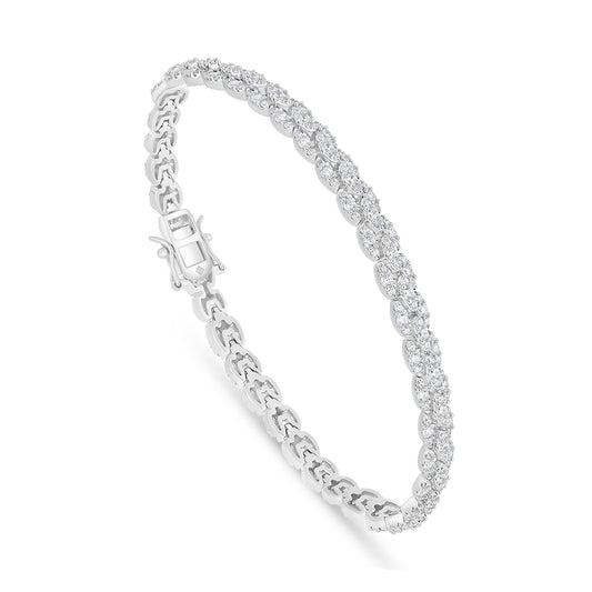 Sterling Silver 925 Bracelet Rhodium Plated Embedded With White Zircon