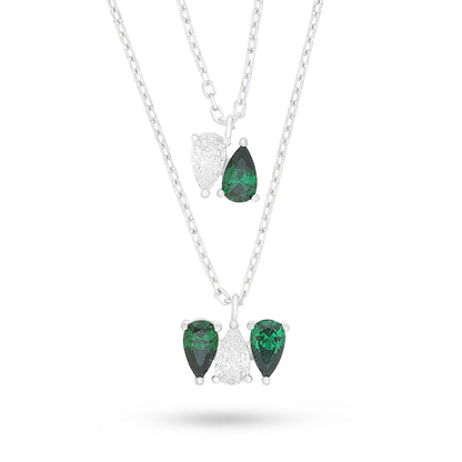 Sterling Silver 925 Necklace Rhodium Plated Embedded With Emerald Zircon And White Zircon