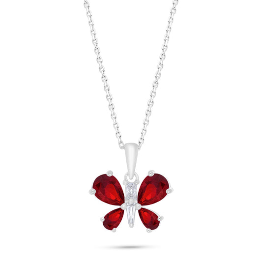 Sterling Silver 925 Necklace Rhodium Plated Embedded With Ruby Corundum And White Zircon