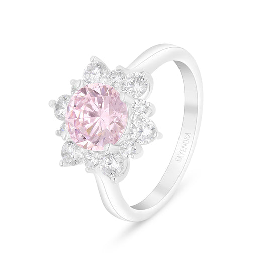 Sterling Silver 925 Ring Rhodium Plated Embedded With Pink Zircon And White Zircon