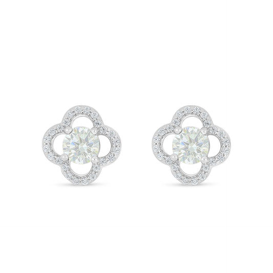 Sterling Silver 925 Earring Rhodium Plated Embedded With Diamond Zircon And White Zircon