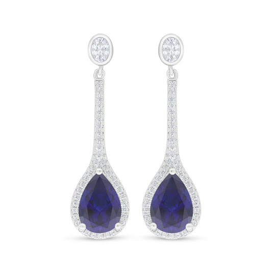 Sterling Silver 925 Earring Rhodium Plated Embedded With Sapphire Corundum And White Zircon