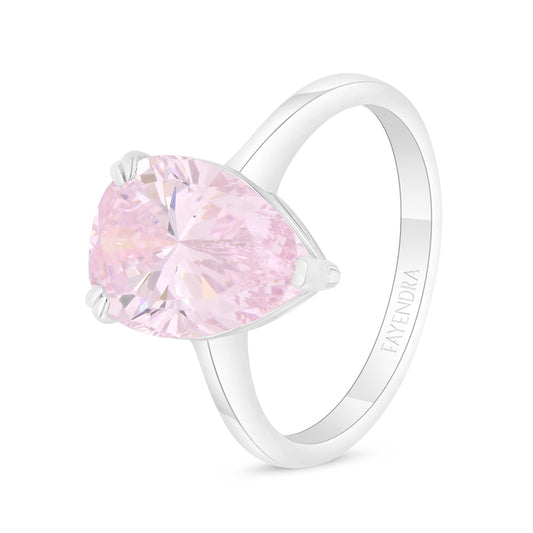 Sterling Silver 925 Ring Rhodium Plated Embedded With Pink Zircon