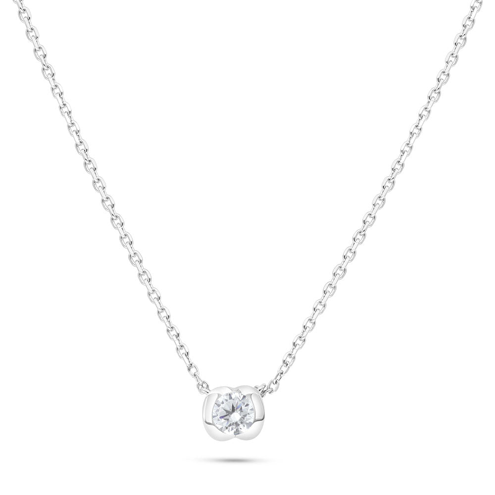Sterling Silver 925 Necklace Rhodium Plated Embedded With White Zircon