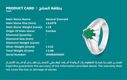 Sterling Silver 925 Men Ring Rhodium Plated Embedded With Natural Emerald