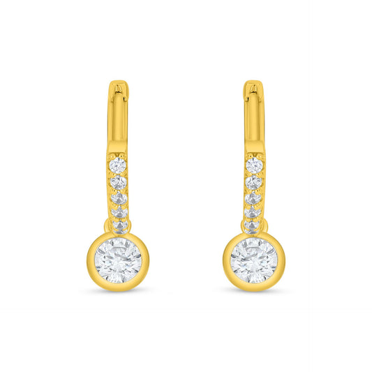 Sterling Silver 925 Earring Golden Plated Embedded With White Zircon