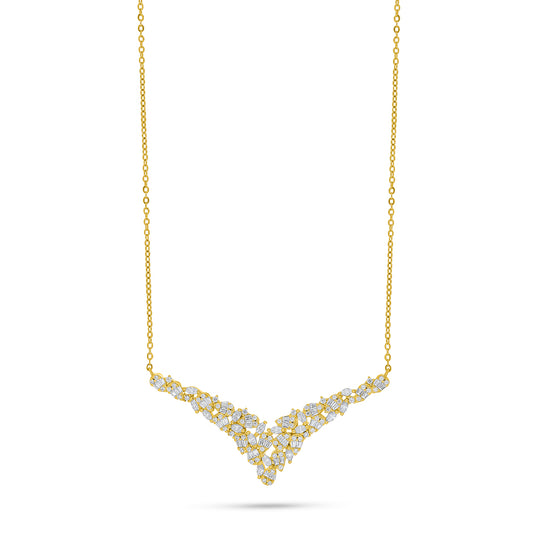 Sterling Silver 925 Necklace Golden Plated Embedded With White Zircon