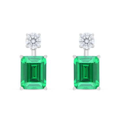 Sterling Silver 925 Earring Rhodium Plated Embedded With Emerald Zircon And White Zircon