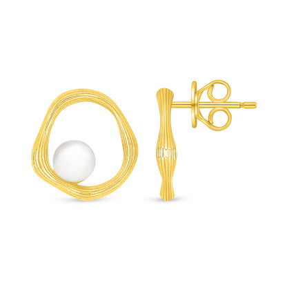 Sterling Silver 925 Earring Golden Plated Embedded With Natural White Pearl