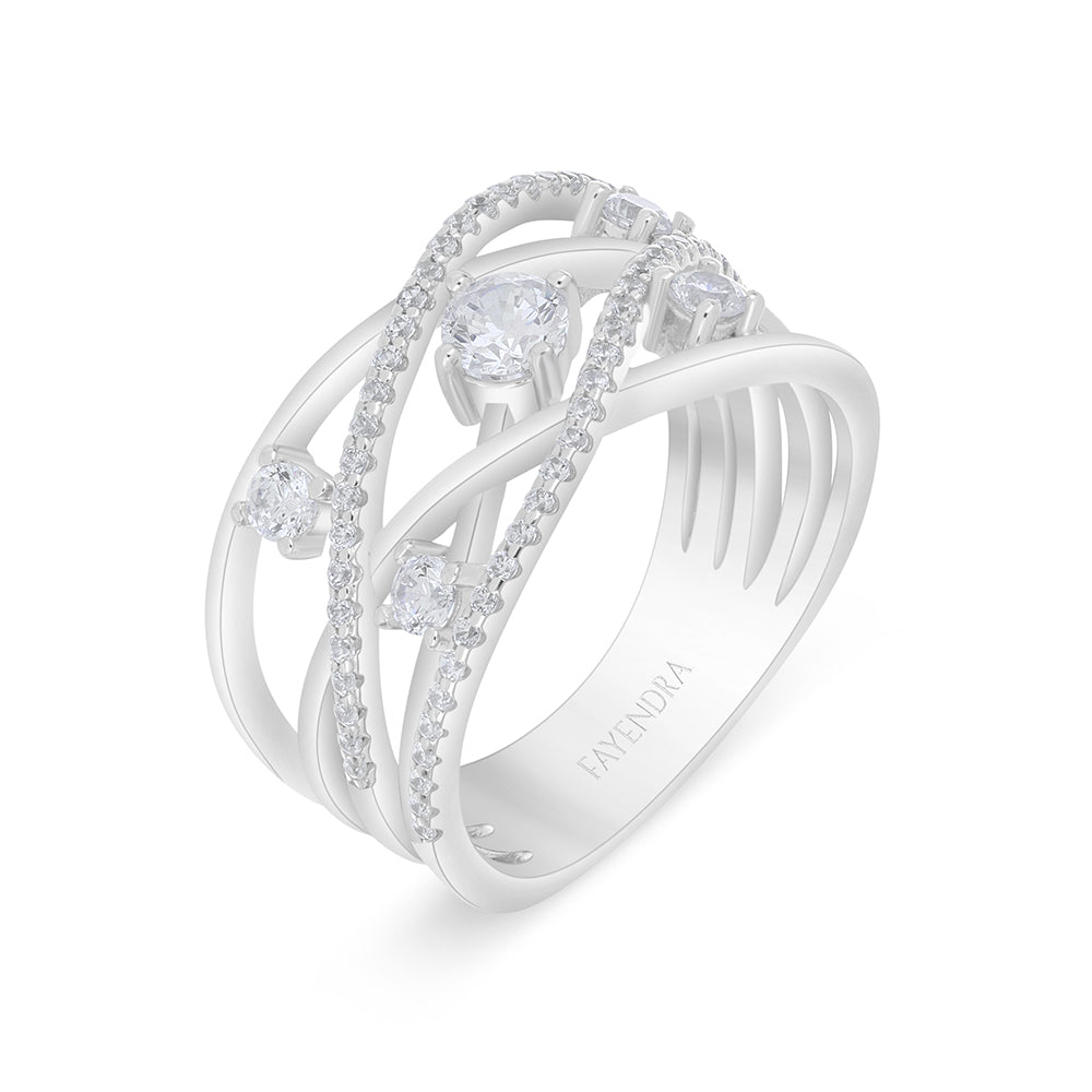 خاتم من الفضة الخالصة عيار 925 مطلي روديوم مرصع فص ابيض