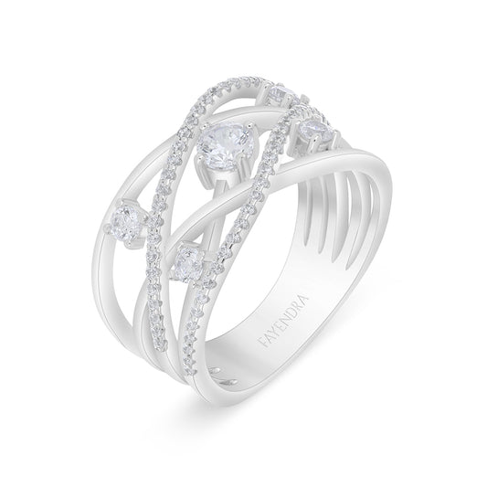 خاتم من الفضة الخالصة عيار 925 مطلي روديوم مرصع فص ابيض