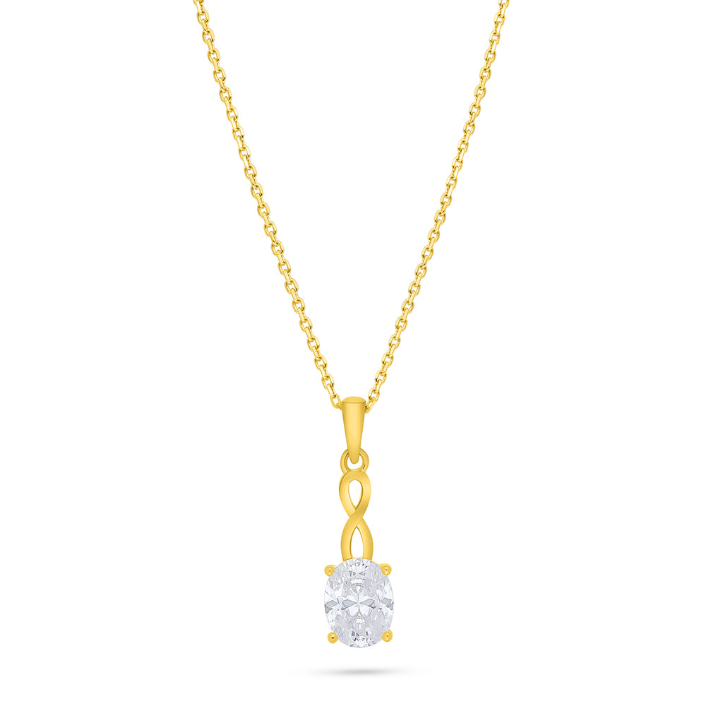 Sterling Silver 925 Necklace Golden Plated Embedded With White Zircon