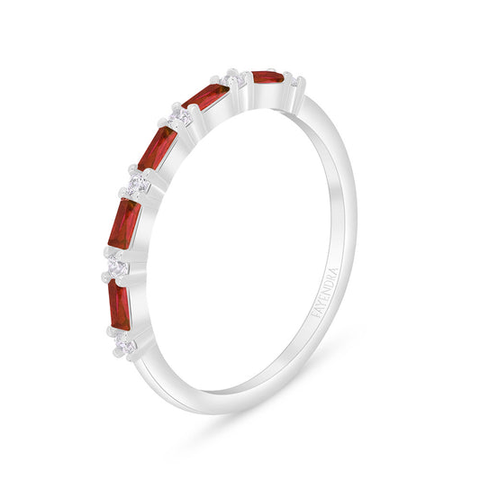 خاتم من الفضة الخالصة عيار 925 مطلي روديوم مرصع ياقوت كروندوم و فص ابيض