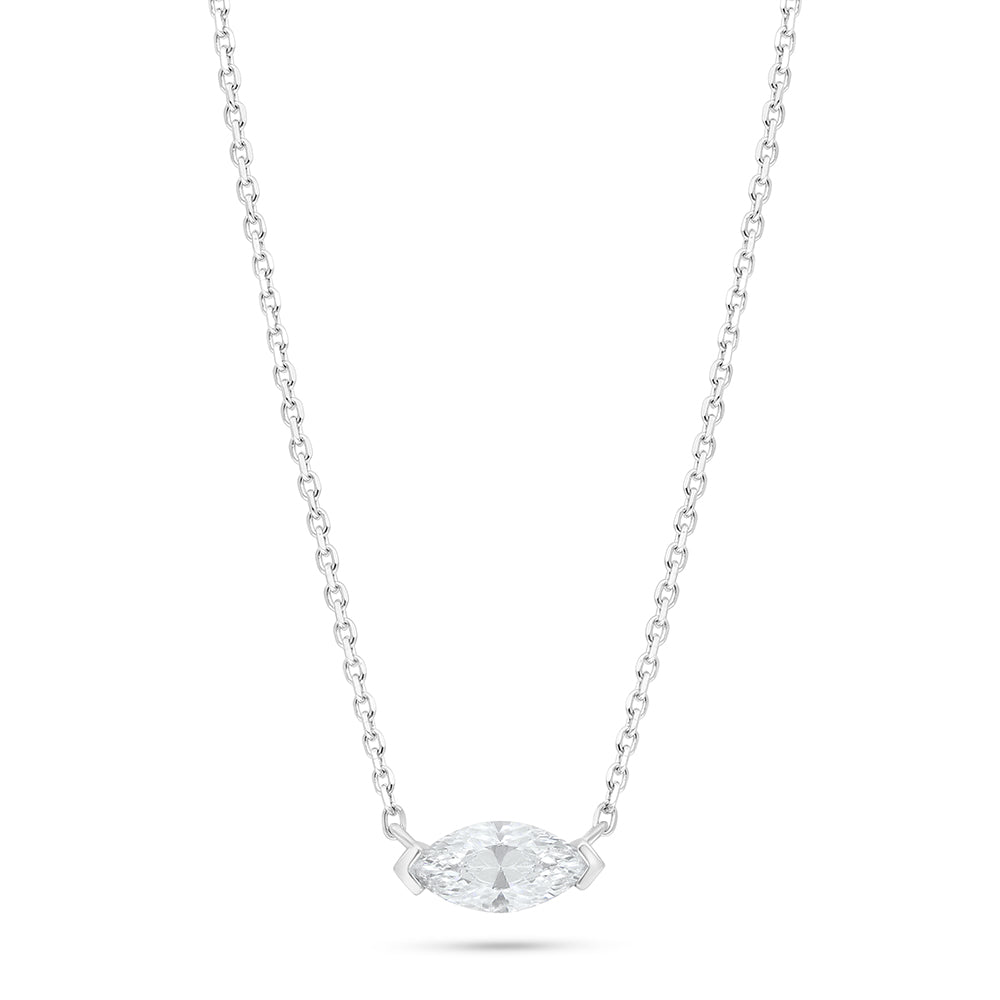 Sterling Silver 925 Necklace Rhodium Plated Embedded With White Zircon
