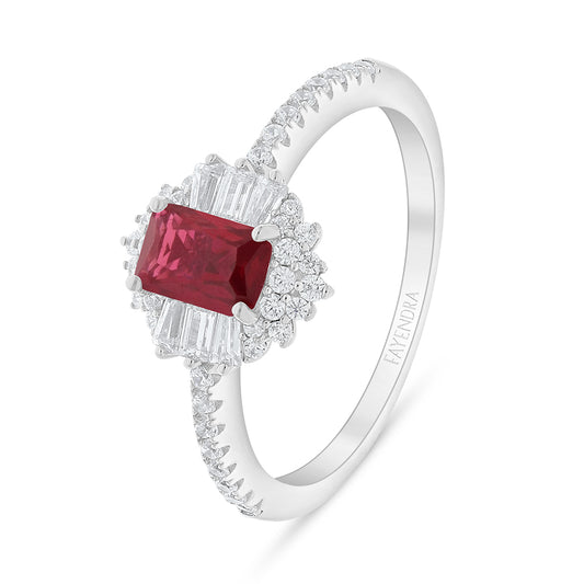 Sterling Silver 925 Ring Rhodium Plated Embedded With Ruby Corundum And White Zircon