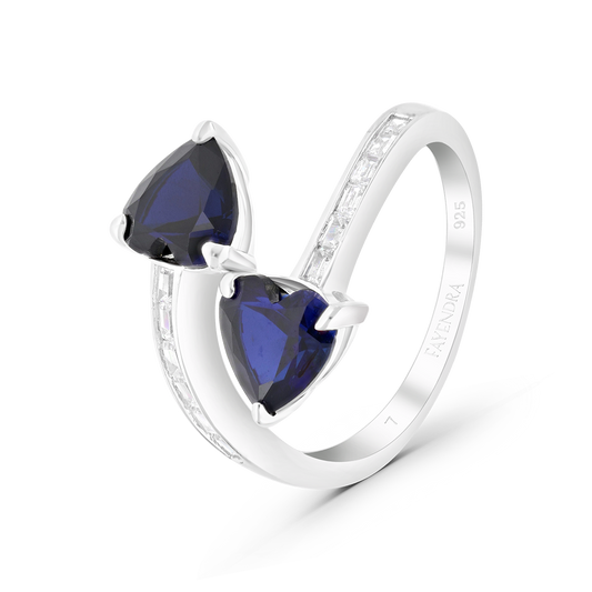 Sterling Silver 925 Ring Rhodium Plated Sapphire Corundum