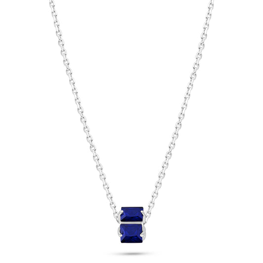 Sterling Silver 925 Necklace Rhodium Plated Embedded With Sapphire Corundum