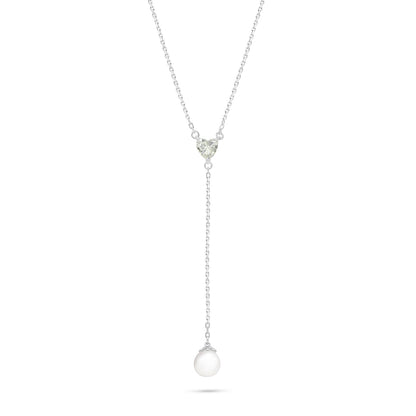 Sterling Silver 925 Necklace Rhodium Plated Embedded With Natural White Pearl And Diamond Zircon
