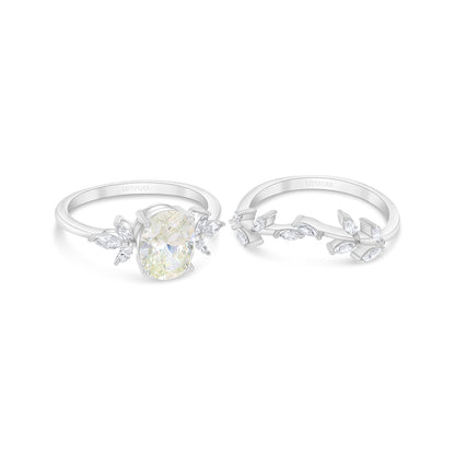Sterling Silver 925 Ring (Twins) Rhodium Plated  Embedded With Yellow Diamond And White Zircon