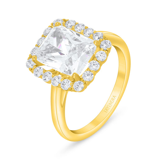 Sterling Silver 925 Ring Golden Plated Embedded With Diamond Zircon And White Zircon