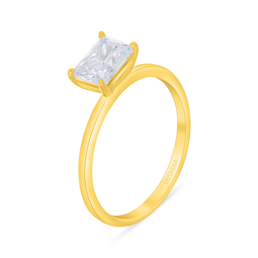Sterling Silver 925 Ring Golden Plated Embedded With White Zircon